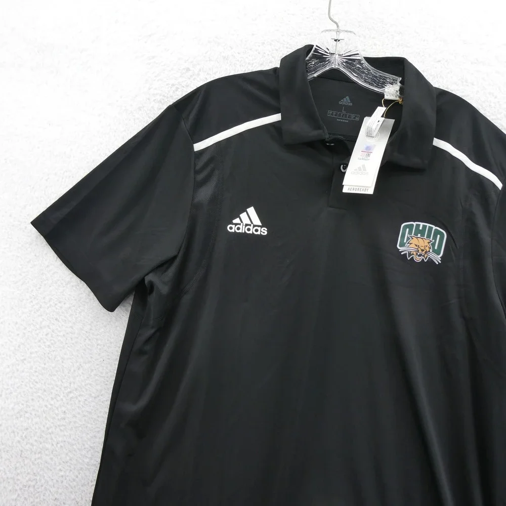 Adidas Shirt Mens Large‎ Ohio Bobcats NCAA Polo Black Aeroready Short Sleeve